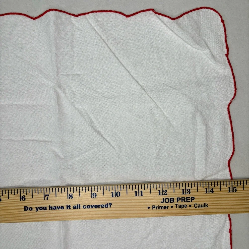 Vintage Napkins Embroidered Cloth White Red Rose Floral 4 Retro Holiday 50s Goth